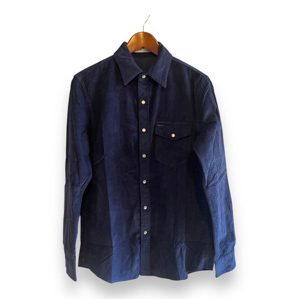 Criquet Men's Navy Blue Corduroy Western Pearl Snap Button Down Shirt Small NWT
